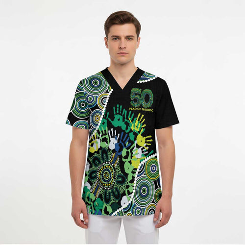 Honouring 50 Year Of NAIDOC Scrub Top Honouring The Next Generation Green Aboriginal Art - Aussie Hoodie