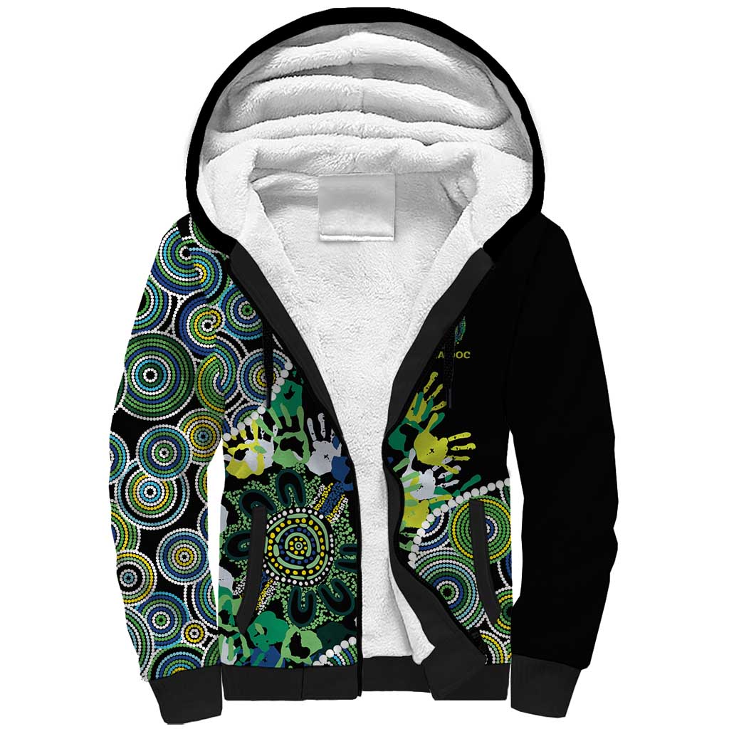 Honouring 50 Year Of NAIDOC Sherpa Hoodie Honouring The Next Generation Green Aboriginal Art