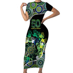 Honouring 50 Year Of NAIDOC Short Sleeve Bodycon Dress Honouring The Next Generation Green Aboriginal Art