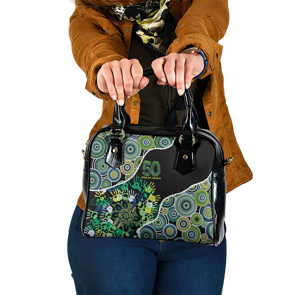 Honouring 50 Year Of NAIDOC Shoulder Handbag Honouring The Next Generation Green Aboriginal Art