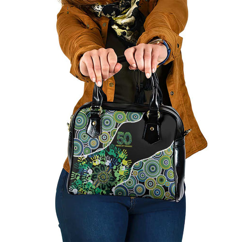 Honouring 50 Year Of NAIDOC Shoulder Handbag Honouring The Next Generation Green Aboriginal Art
