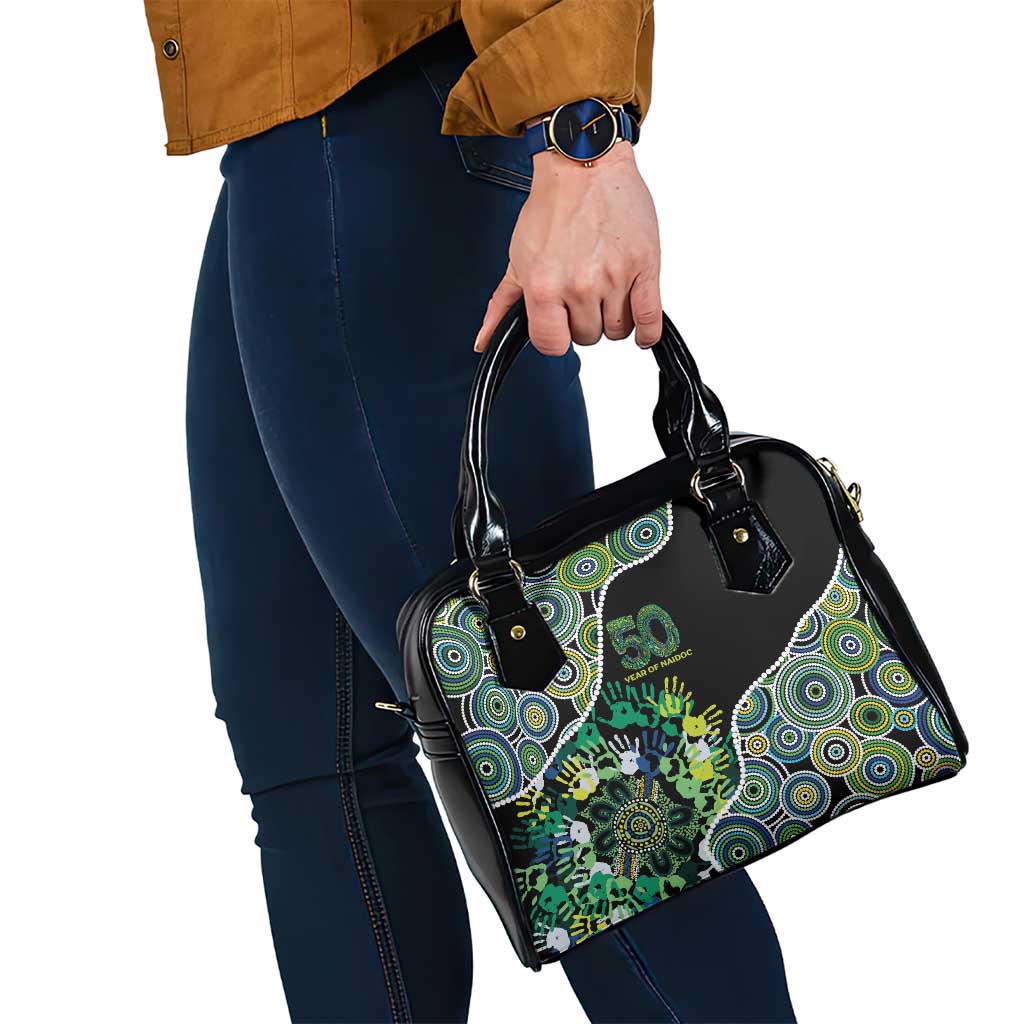 Honouring 50 Year Of NAIDOC Shoulder Handbag Honouring The Next Generation Green Aboriginal Art