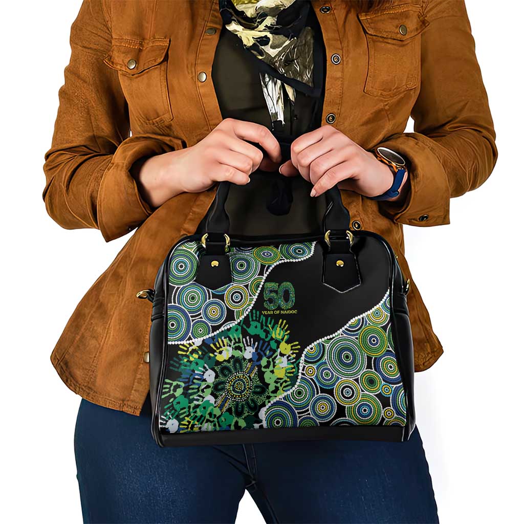 Honouring 50 Year Of NAIDOC Shoulder Handbag Honouring The Next Generation Green Aboriginal Art