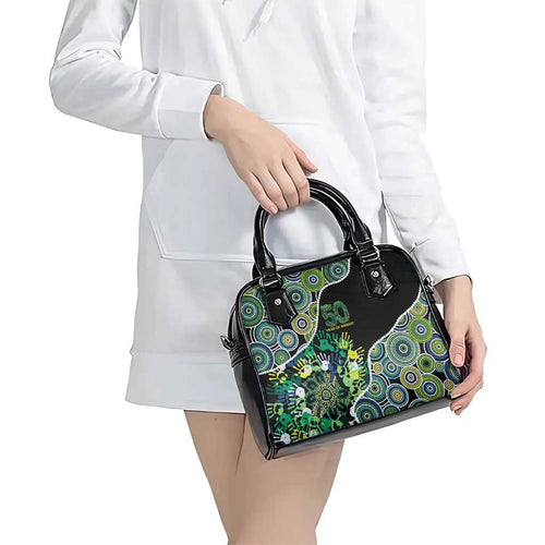 Honouring 50 Year Of NAIDOC Shoulder Handbag Honouring The Next Generation Green Aboriginal Art