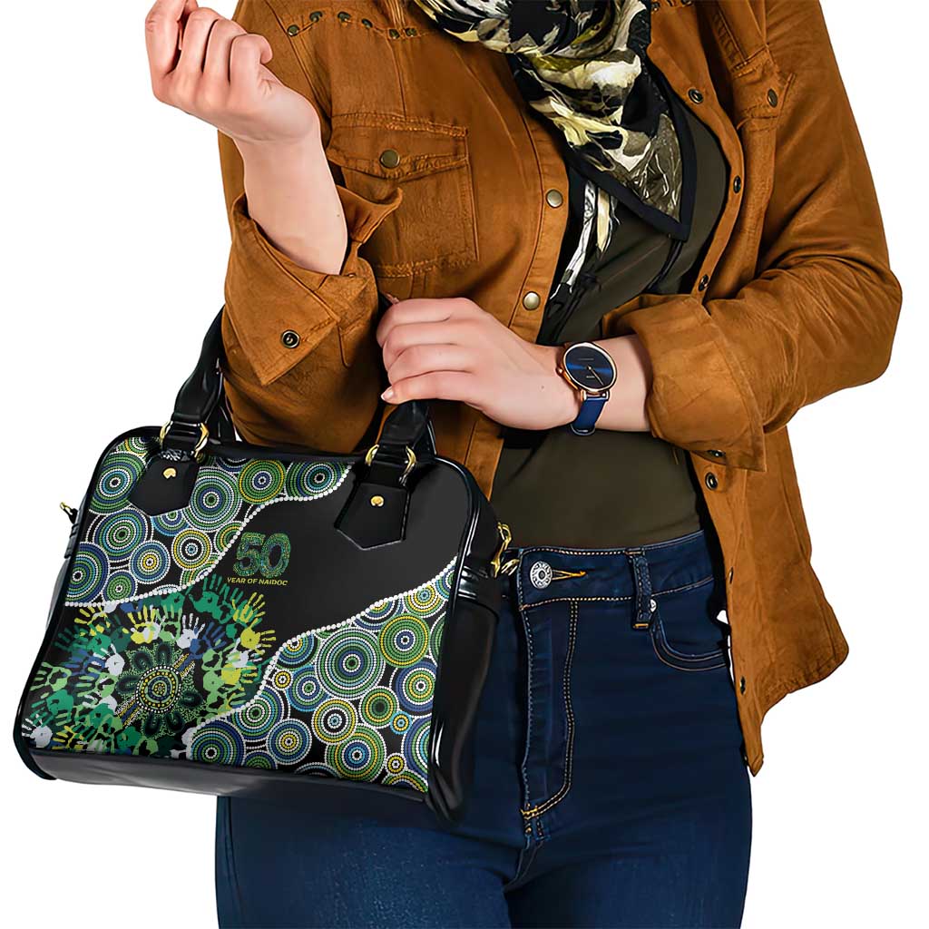 Honouring 50 Year Of NAIDOC Shoulder Handbag Honouring The Next Generation Green Aboriginal Art