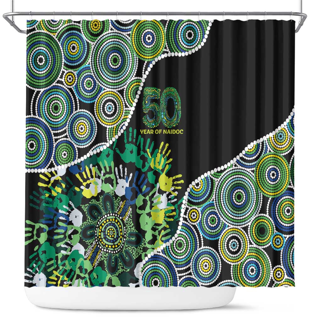 Honouring 50 Year Of NAIDOC Shower Curtain Honouring The Next Generation Green Aboriginal Art