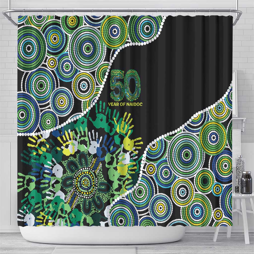 Honouring 50 Year Of NAIDOC Shower Curtain Honouring The Next Generation Green Aboriginal Art