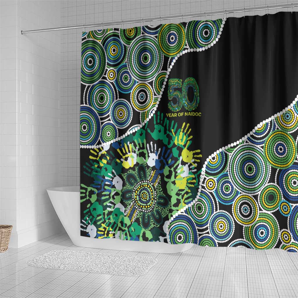 Honouring 50 Year Of NAIDOC Shower Curtain Honouring The Next Generation Green Aboriginal Art