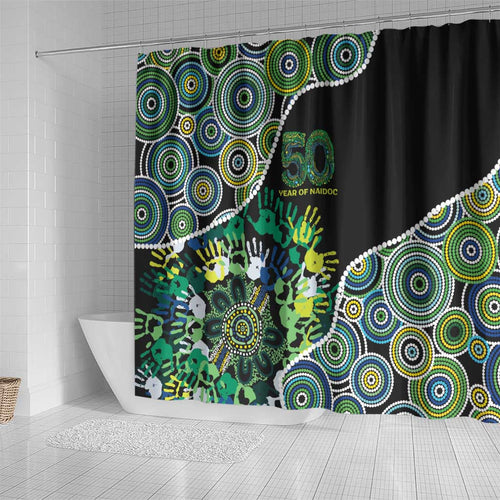 Honouring 50 Year Of NAIDOC Shower Curtain Honouring The Next Generation Green Aboriginal Art
