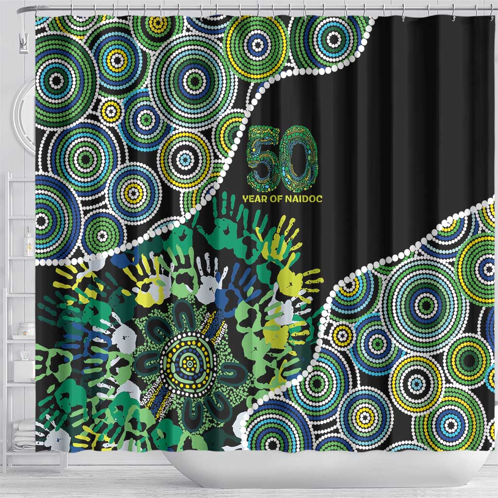 Honouring 50 Year Of NAIDOC Shower Curtain Honouring The Next Generation Green Aboriginal Art