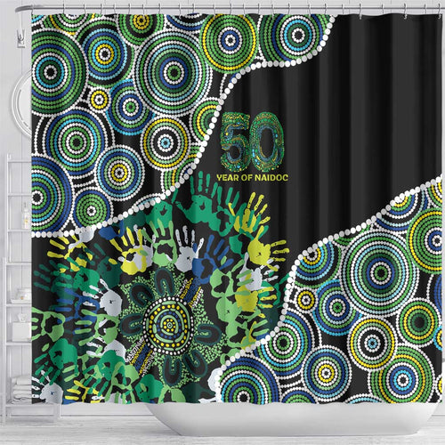 Honouring 50 Year Of NAIDOC Shower Curtain Honouring The Next Generation Green Aboriginal Art