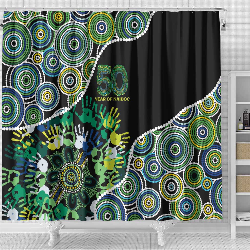 Honouring 50 Year Of NAIDOC Shower Curtain Honouring The Next Generation Green Aboriginal Art
