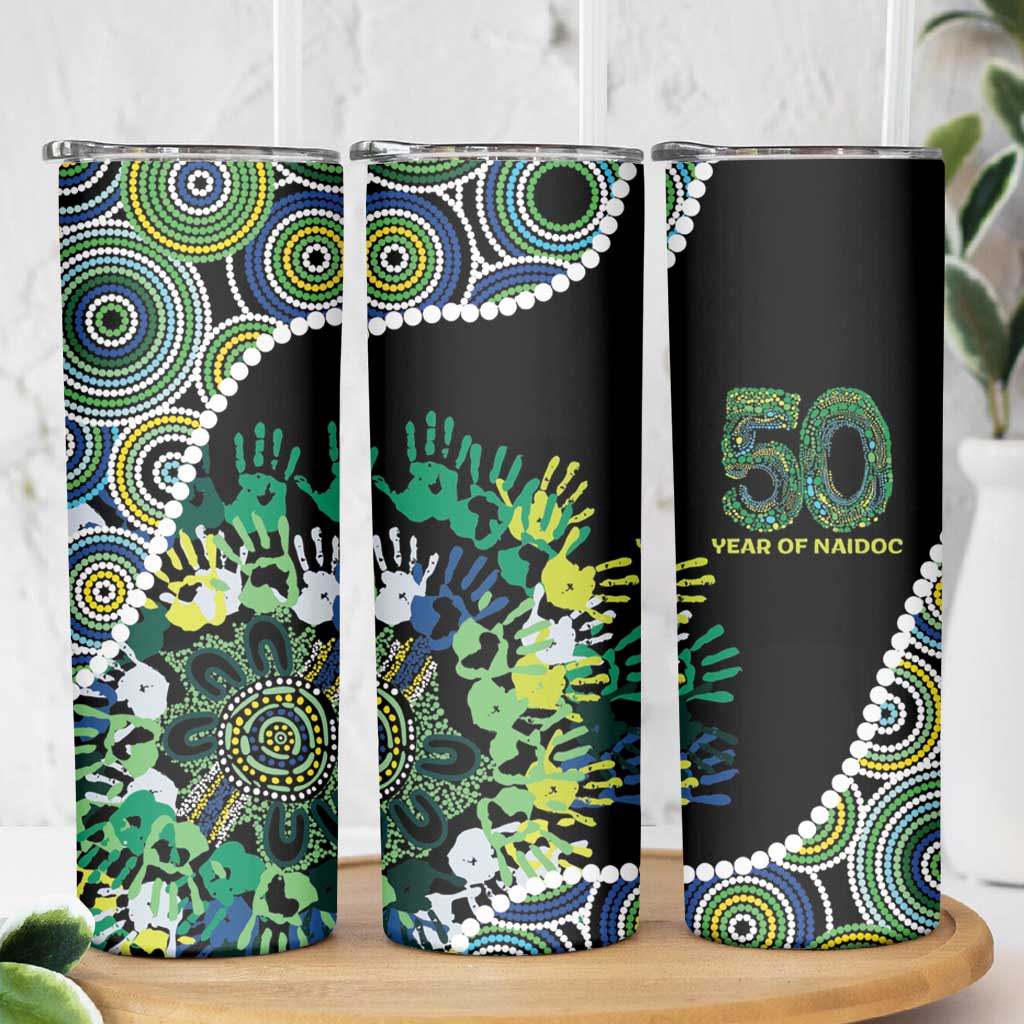 Honouring 50 Year Of NAIDOC Skinny Tumbler Honouring The Next Generation Green Aboriginal Art