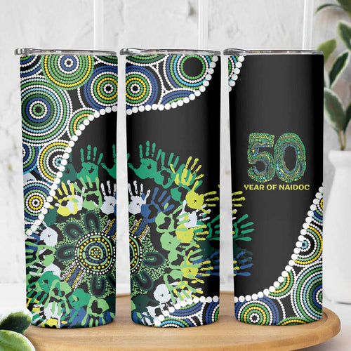 Honouring 50 Year Of NAIDOC Skinny Tumbler Honouring The Next Generation Green Aboriginal Art