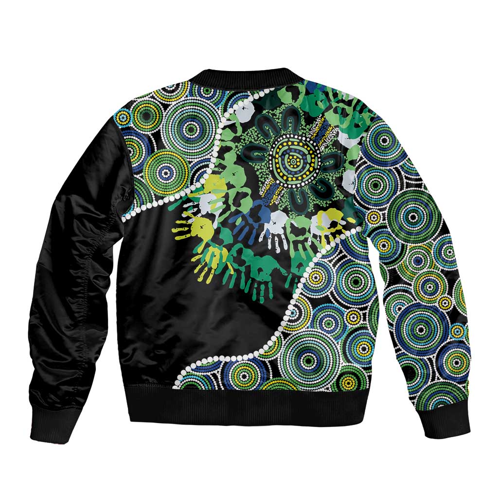Honouring 50 Year Of NAIDOC Sleeve Zip Bomber Jacket Honouring The Next Generation Green Aboriginal Art