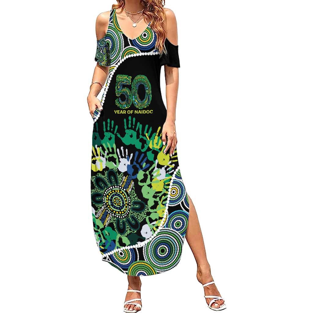 Honouring 50 Year Of NAIDOC Summer Maxi Dress Honouring The Next Generation Green Aboriginal Art
