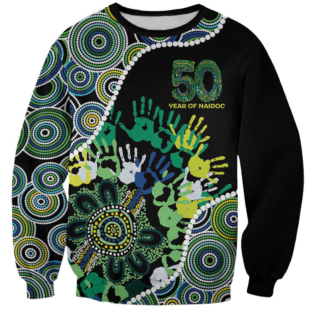 Honouring 50 Year Of NAIDOC Sweatshirt Honouring The Next Generation Green Aboriginal Art
