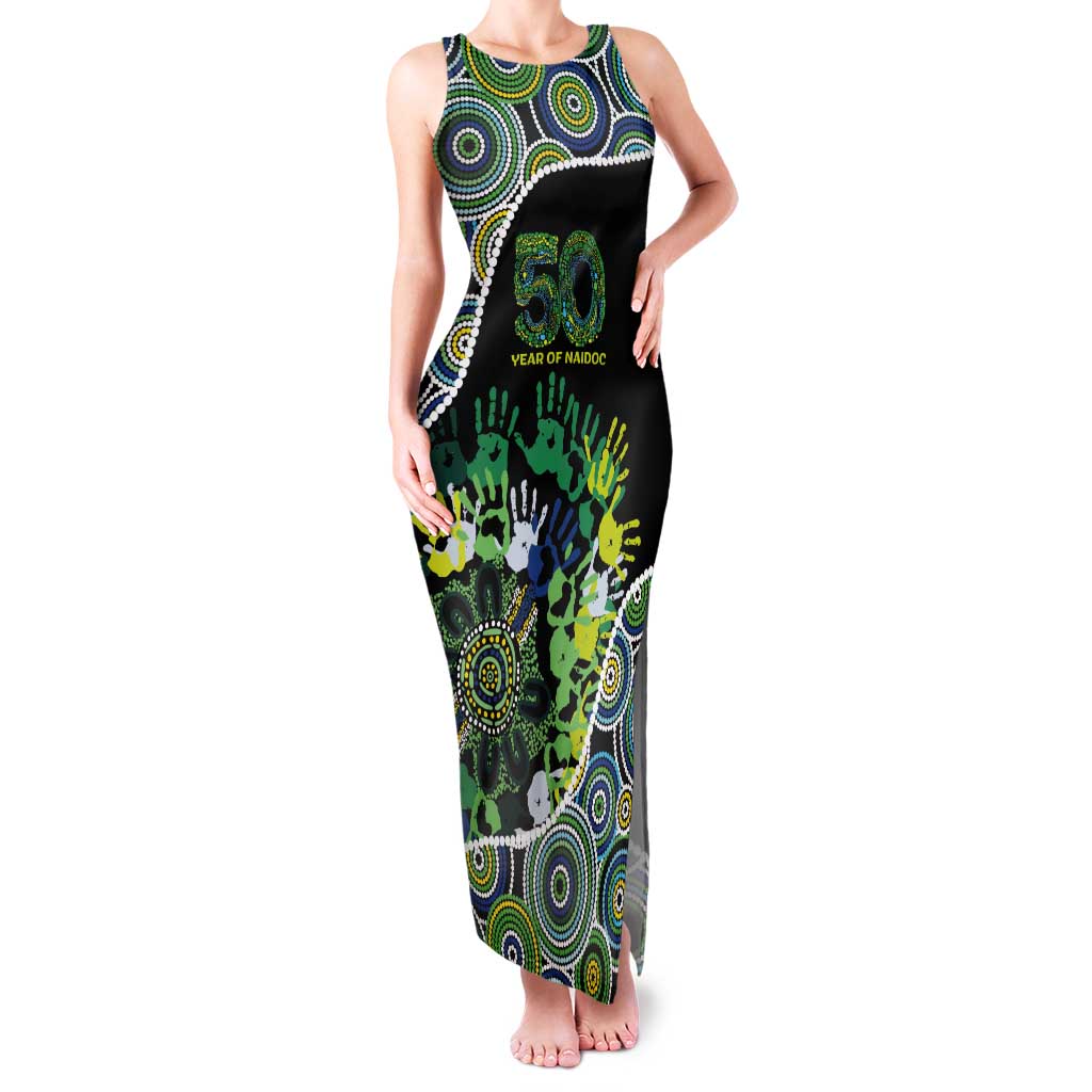 Honouring 50 Year Of NAIDOC Tank Maxi Dress Honouring The Next Generation Green Aboriginal Art