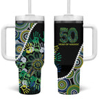 Honouring 50 Year Of NAIDOC Tumbler With Handle Honouring The Next Generation Green Aboriginal Art