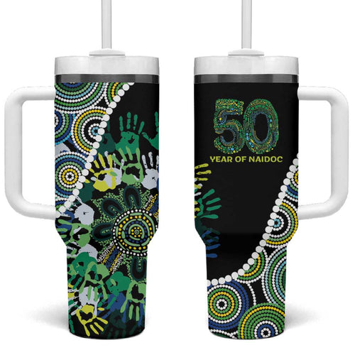 Honouring 50 Year Of NAIDOC Tumbler With Handle Honouring The Next Generation Green Aboriginal Art