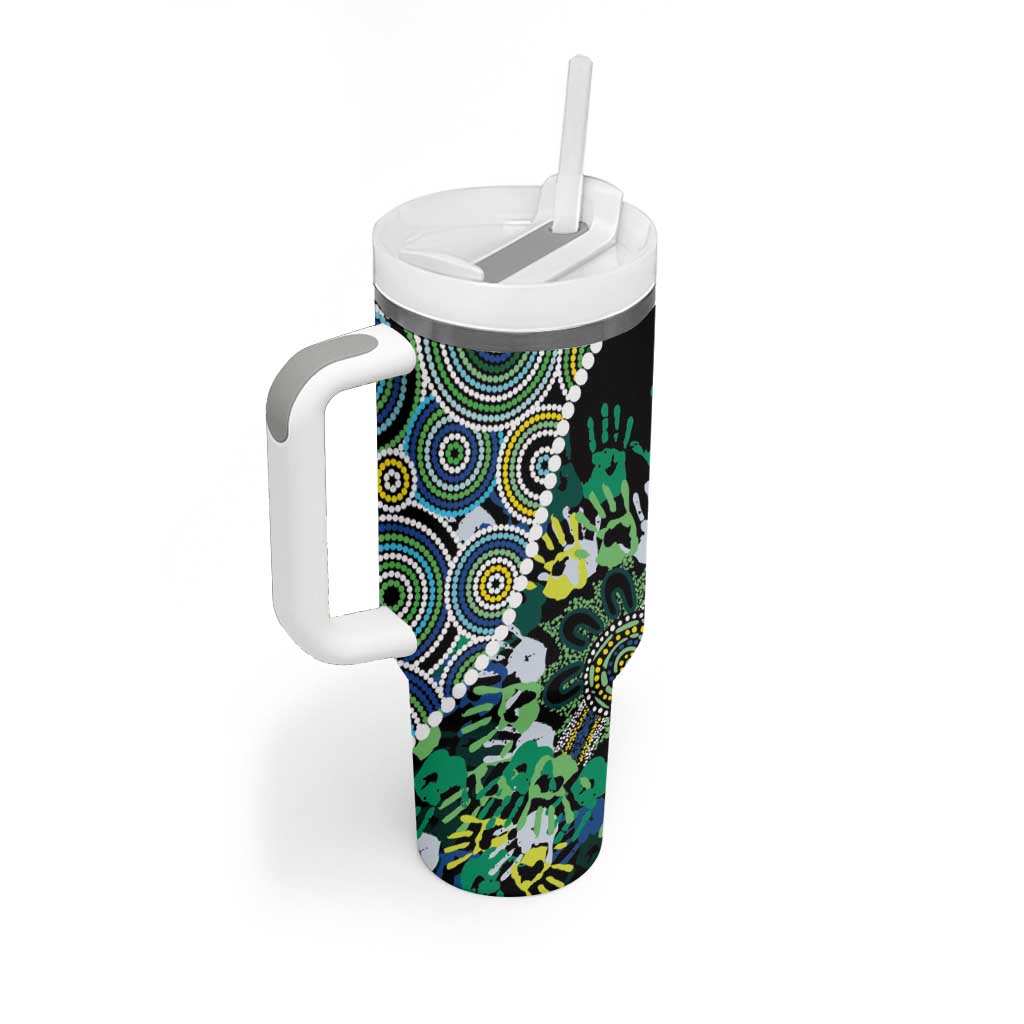 Honouring 50 Year Of NAIDOC Tumbler With Handle Honouring The Next Generation Green Aboriginal Art