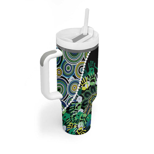 Honouring 50 Year Of NAIDOC Tumbler With Handle Honouring The Next Generation Green Aboriginal Art