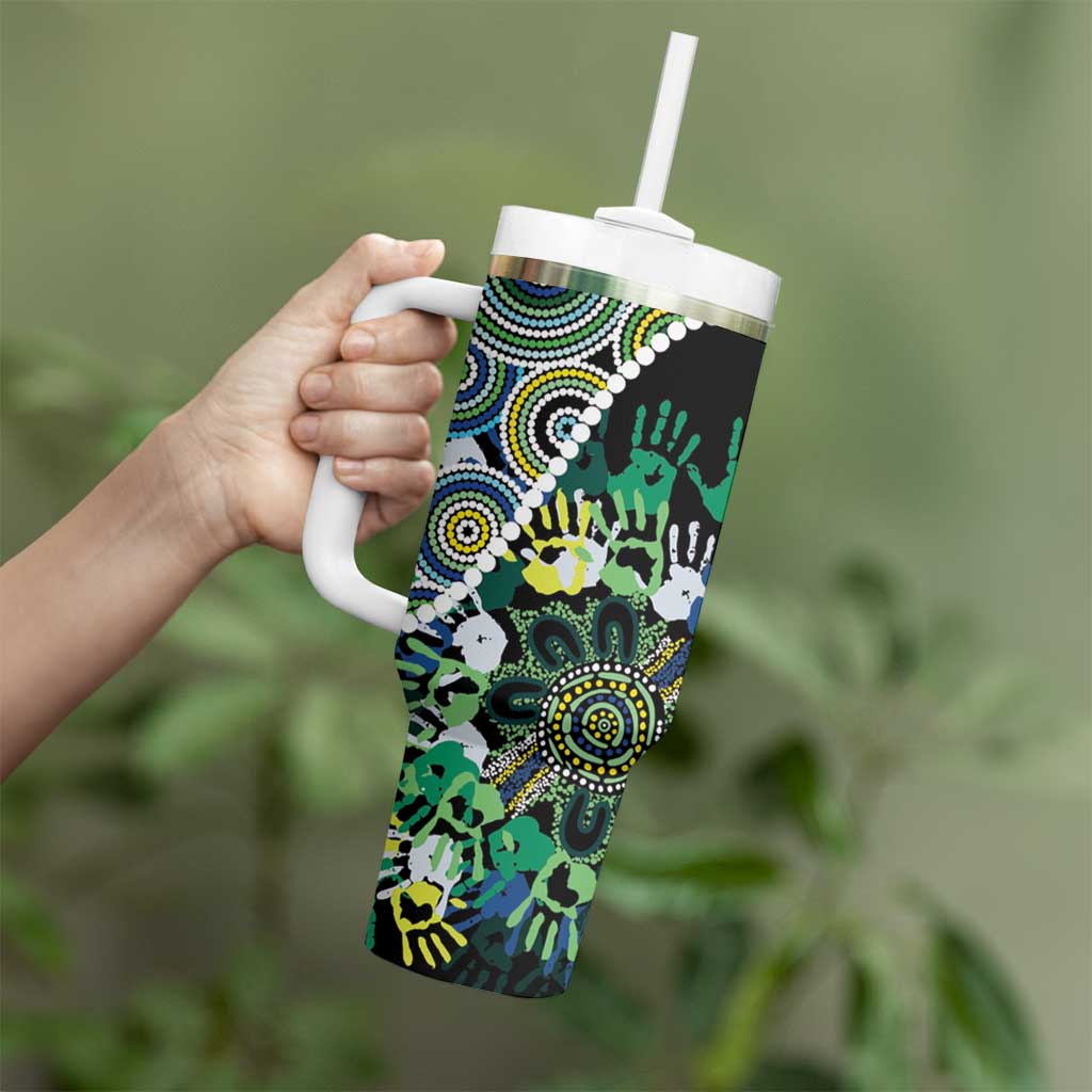 Honouring 50 Year Of NAIDOC Tumbler With Handle Honouring The Next Generation Green Aboriginal Art