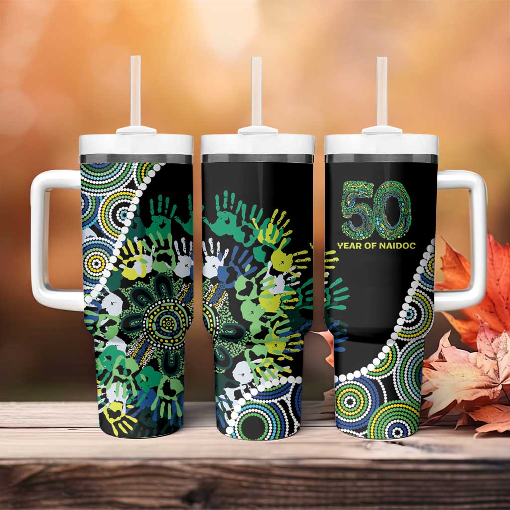Honouring 50 Year Of NAIDOC Tumbler With Handle Honouring The Next Generation Green Aboriginal Art