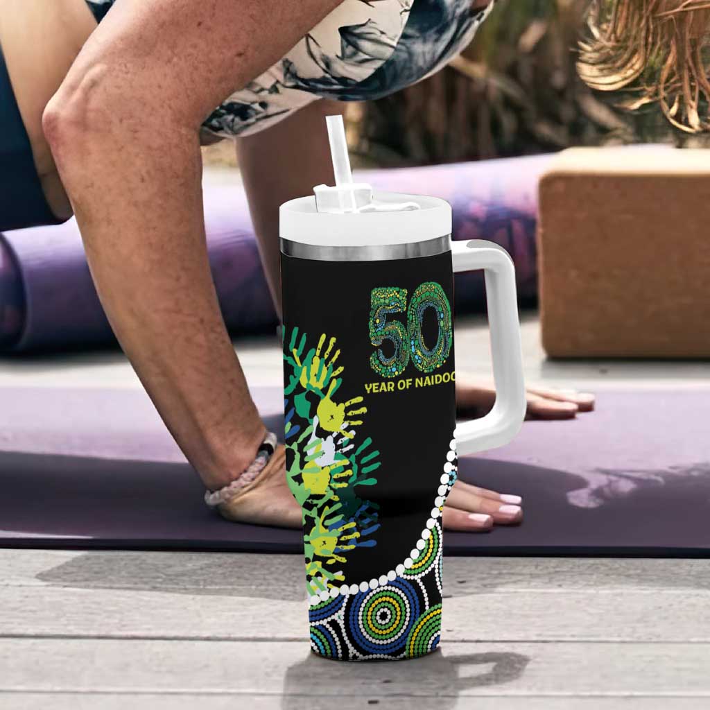 Honouring 50 Year Of NAIDOC Tumbler With Handle Honouring The Next Generation Green Aboriginal Art