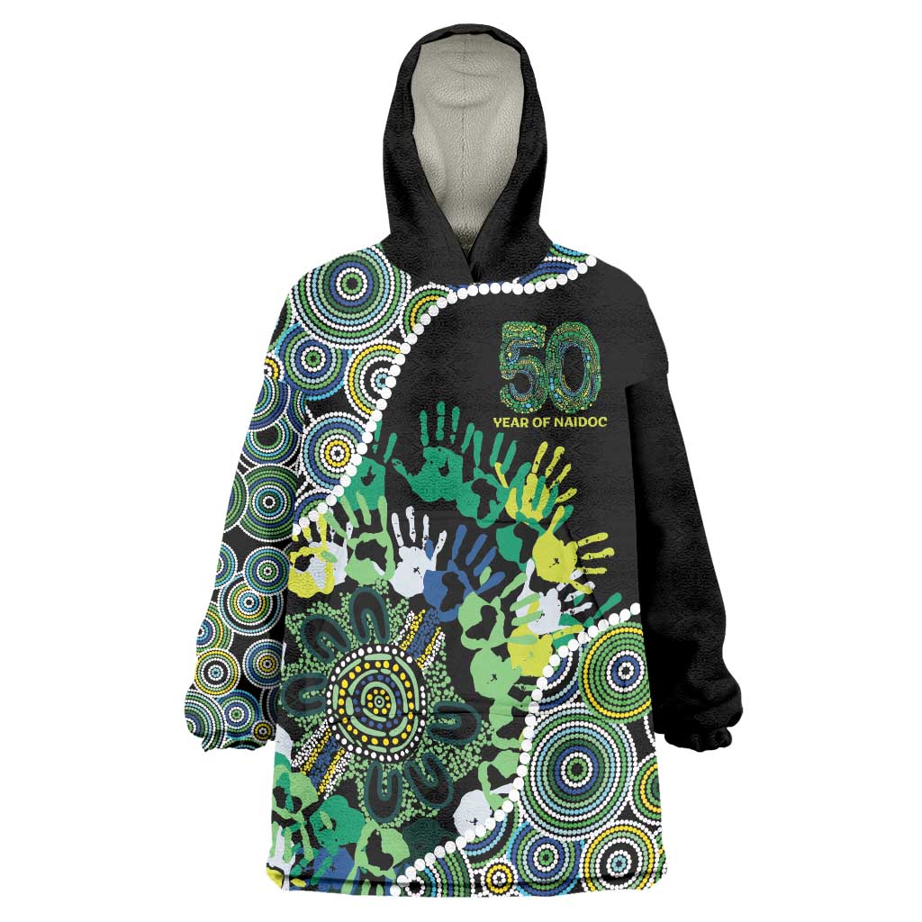 Honouring 50 Year Of NAIDOC Wearable Blanket Hoodie Honouring The Next Generation Green Aboriginal Art