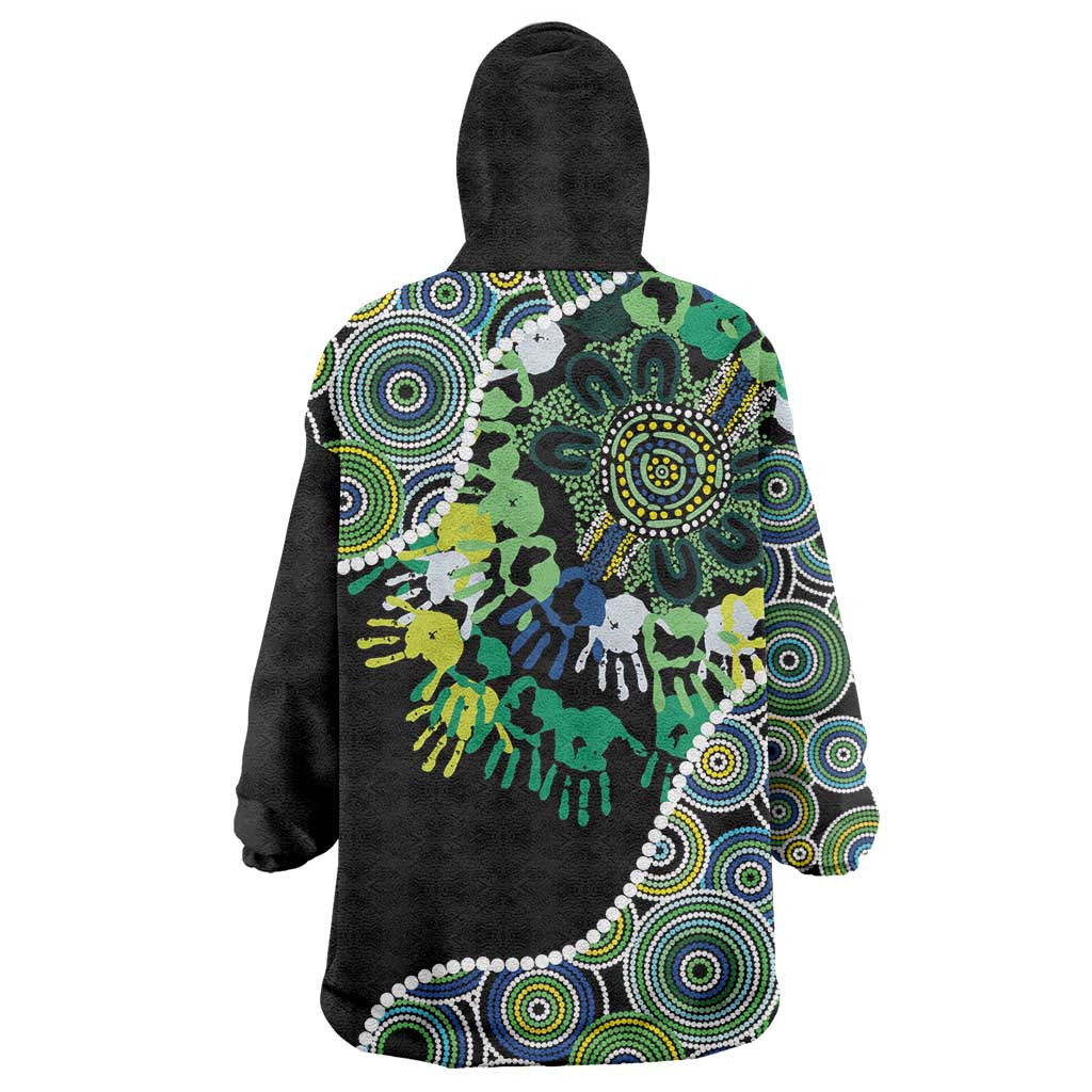 Honouring 50 Year Of NAIDOC Wearable Blanket Hoodie Honouring The Next Generation Green Aboriginal Art