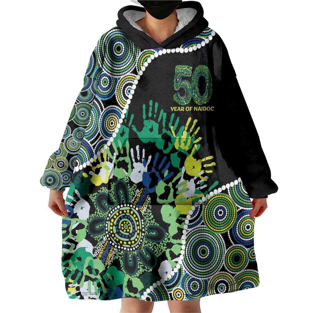 Honouring 50 Year Of NAIDOC Wearable Blanket Hoodie Honouring The Next Generation Green Aboriginal Art