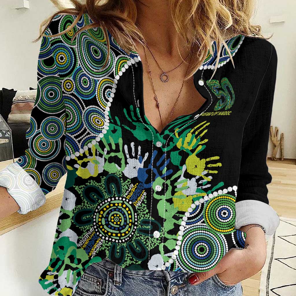 Honouring 50 Year Of NAIDOC Women Casual Shirt Honouring The Next Generation Green Aboriginal Art