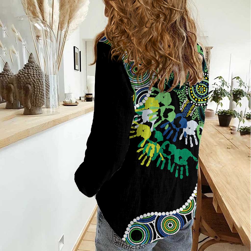 Honouring 50 Year Of NAIDOC Women Casual Shirt Honouring The Next Generation Green Aboriginal Art