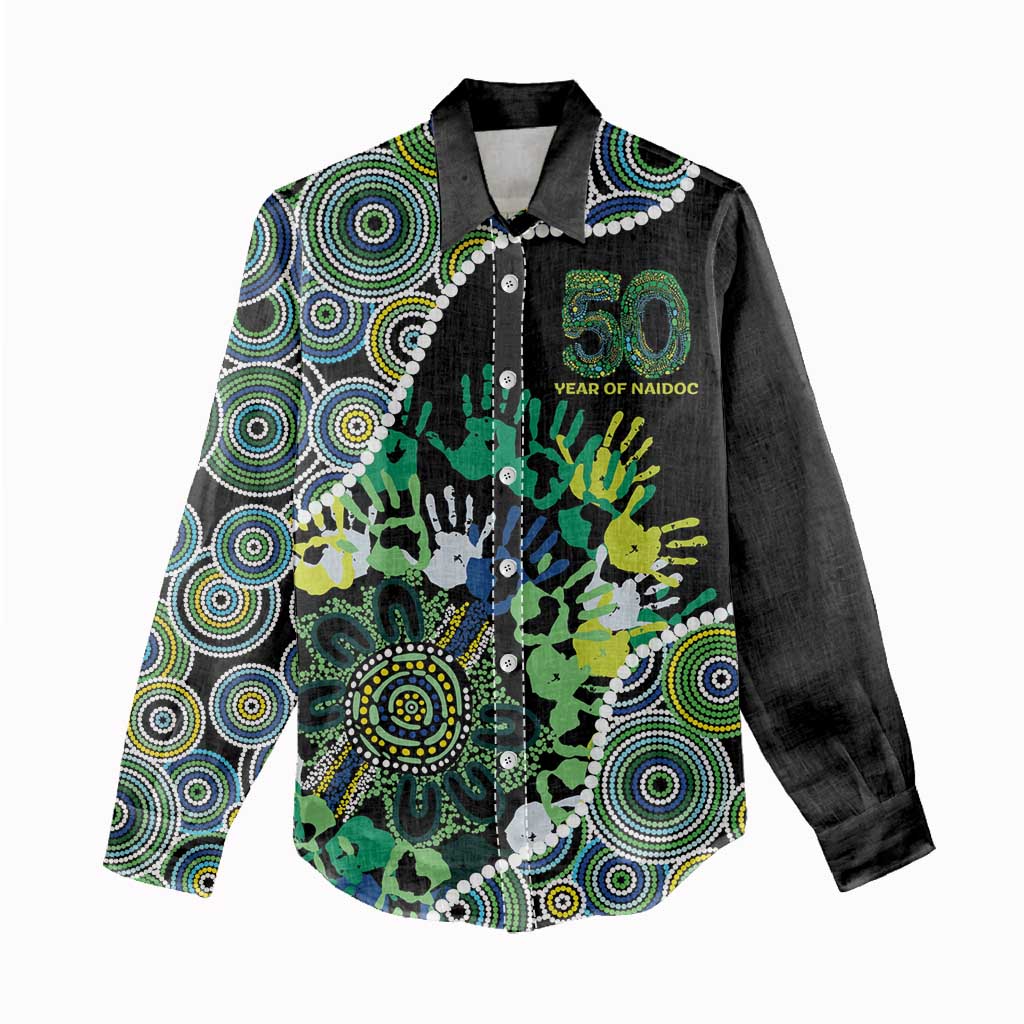 Honouring 50 Year Of NAIDOC Women Casual Shirt Honouring The Next Generation Green Aboriginal Art