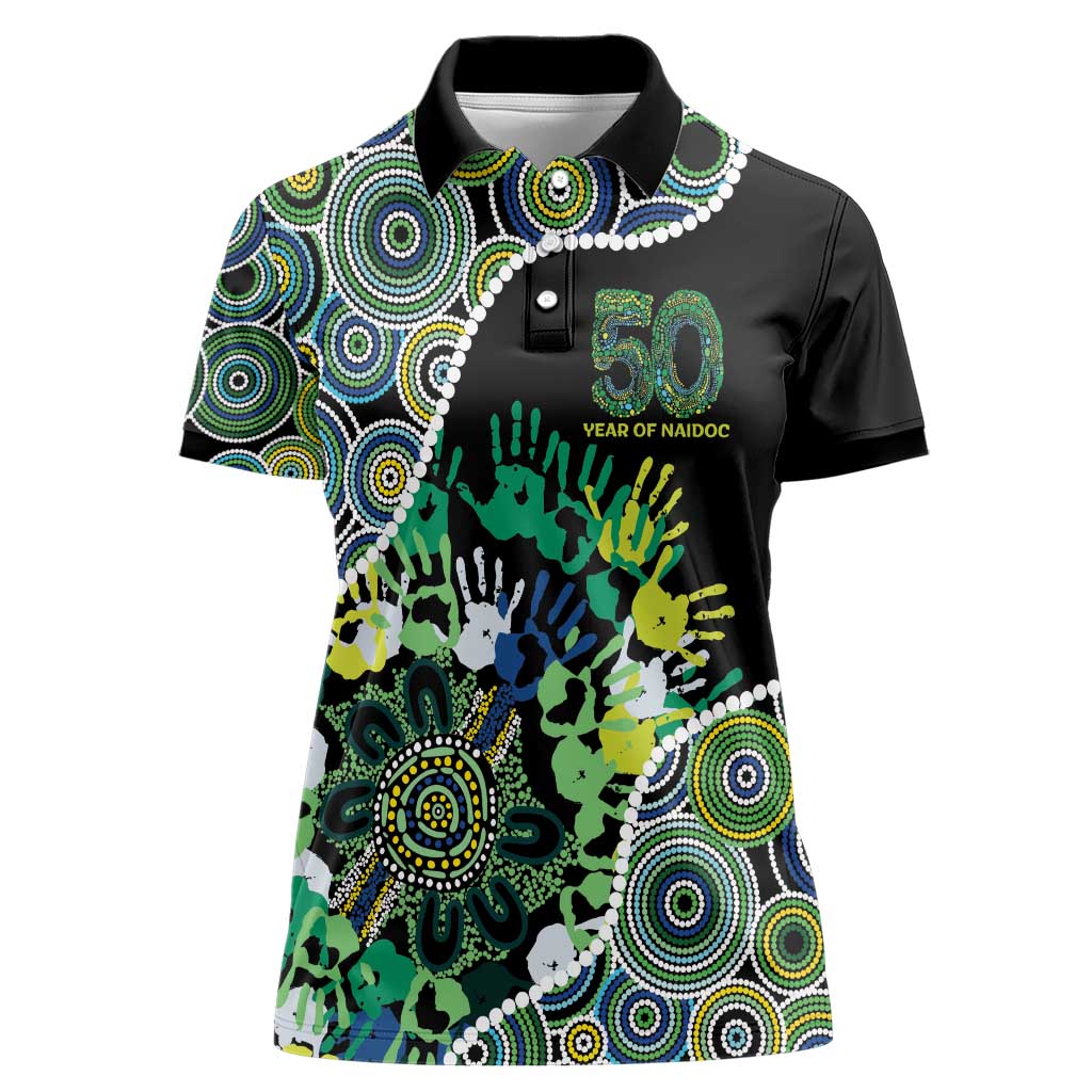 Honouring 50 Year Of NAIDOC Women Polo Shirt Honouring The Next Generation Green Aboriginal Art