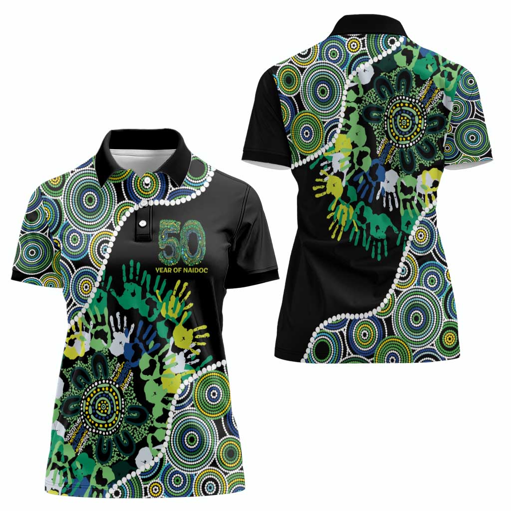 Honouring 50 Year Of NAIDOC Women Polo Shirt Honouring The Next Generation Green Aboriginal Art