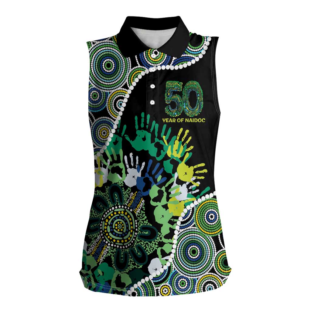 Honouring 50 Year Of NAIDOC Women Sleeveless Polo Shirt Honouring The Next Generation Green Aboriginal Art