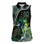 Honouring 50 Year Of NAIDOC Women Sleeveless Polo Shirt Honouring The Next Generation Green Aboriginal Art
