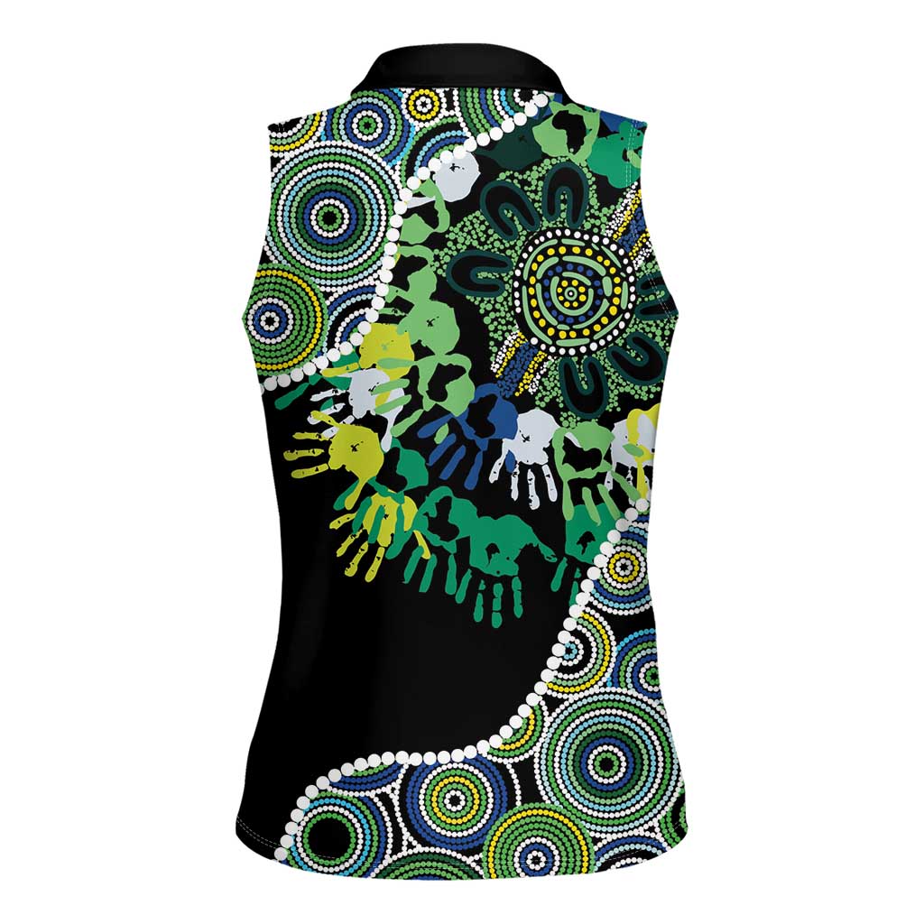 Honouring 50 Year Of NAIDOC Women Sleeveless Polo Shirt Honouring The Next Generation Green Aboriginal Art