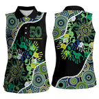 Honouring 50 Year Of NAIDOC Women Sleeveless Polo Shirt Honouring The Next Generation Green Aboriginal Art
