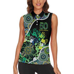 Honouring 50 Year Of NAIDOC Women Sleeveless Polo Shirt Honouring The Next Generation Green Aboriginal Art
