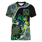 Honouring 50 Year Of NAIDOC Women V-Neck T-Shirt Honouring The Next Generation Green Aboriginal Art