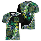 Honouring 50 Year Of NAIDOC Women V-Neck T-Shirt Honouring The Next Generation Green Aboriginal Art