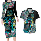Honouring 50 Year Of NAIDOC Couples Matching Long Sleeve Bodycon Dress and Hawaiian Shirt Honouring The Next Generation Pastel Aboriginal Art