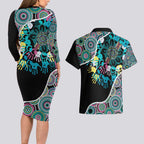 Honouring 50 Year Of NAIDOC Couples Matching Long Sleeve Bodycon Dress and Hawaiian Shirt Honouring The Next Generation Pastel Aboriginal Art