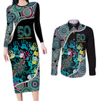 Honouring 50 Year Of NAIDOC Couples Matching Long Sleeve Bodycon Dress and Long Sleeve Button Shirt Honouring The Next Generation Pastel Aboriginal Art