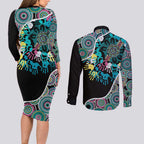 Honouring 50 Year Of NAIDOC Couples Matching Long Sleeve Bodycon Dress and Long Sleeve Button Shirt Honouring The Next Generation Pastel Aboriginal Art