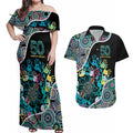 Honouring 50 Year Of NAIDOC Couples Matching Off Shoulder Maxi Dress and Hawaiian Shirt Honouring The Next Generation Pastel Aboriginal Art
