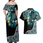 Honouring 50 Year Of NAIDOC Couples Matching Off Shoulder Maxi Dress and Hawaiian Shirt Honouring The Next Generation Pastel Aboriginal Art